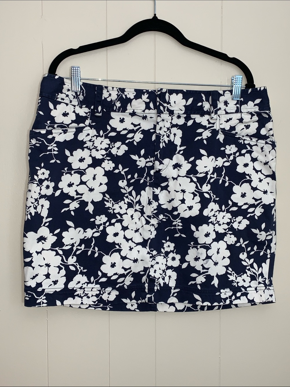 Chaps Navy and White Petite Floral Cotton Skirt